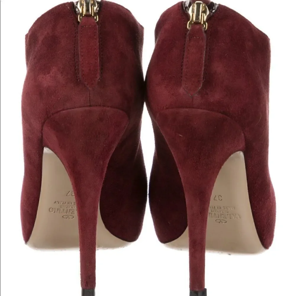 Valentino Garavani Suede Ankle Ruffle Lace-Up Booties